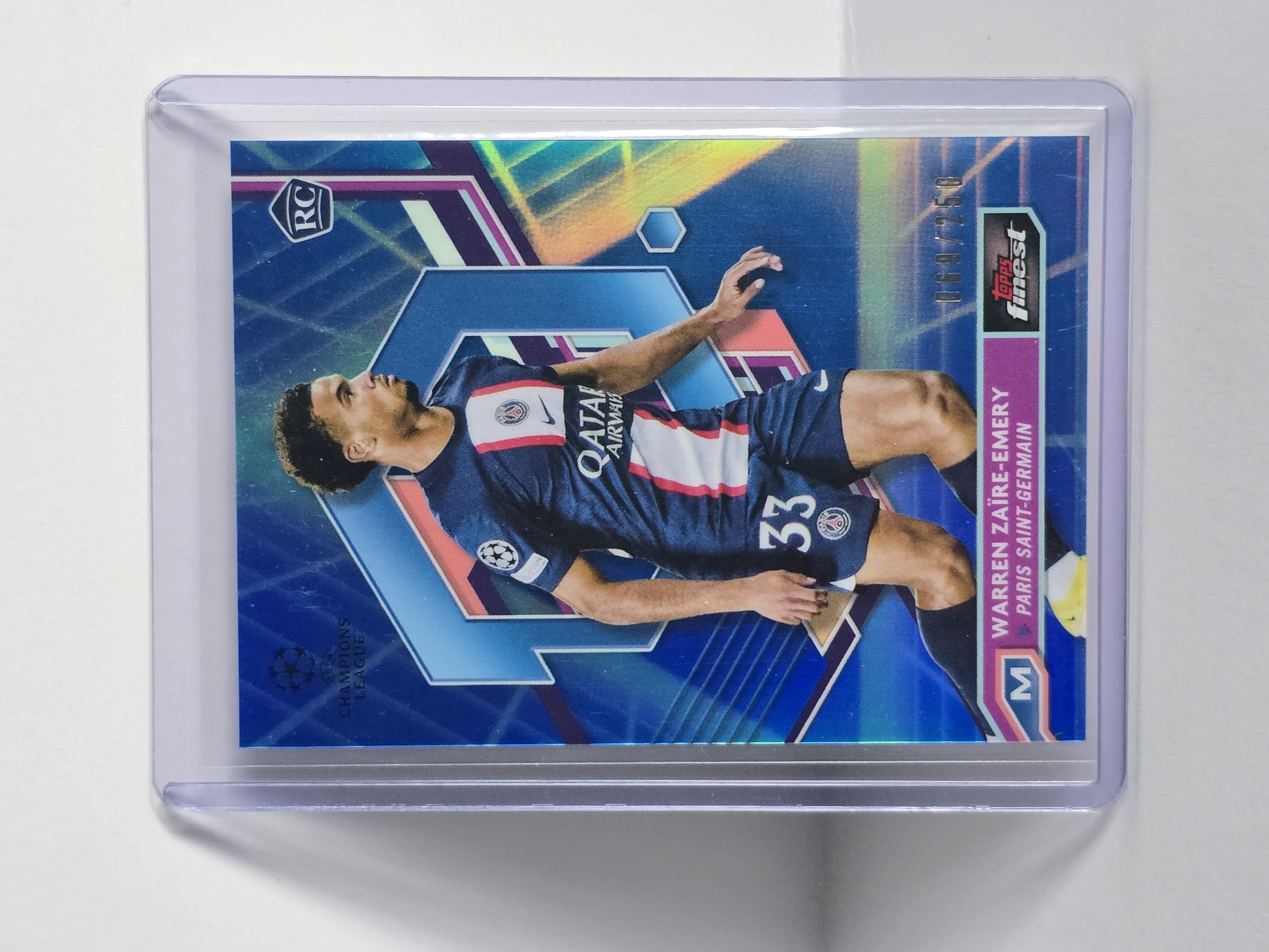 2023 Topps Finest UEFA Champions League #44 Warren Zaïre-Emery Blue Refractor RC /150
