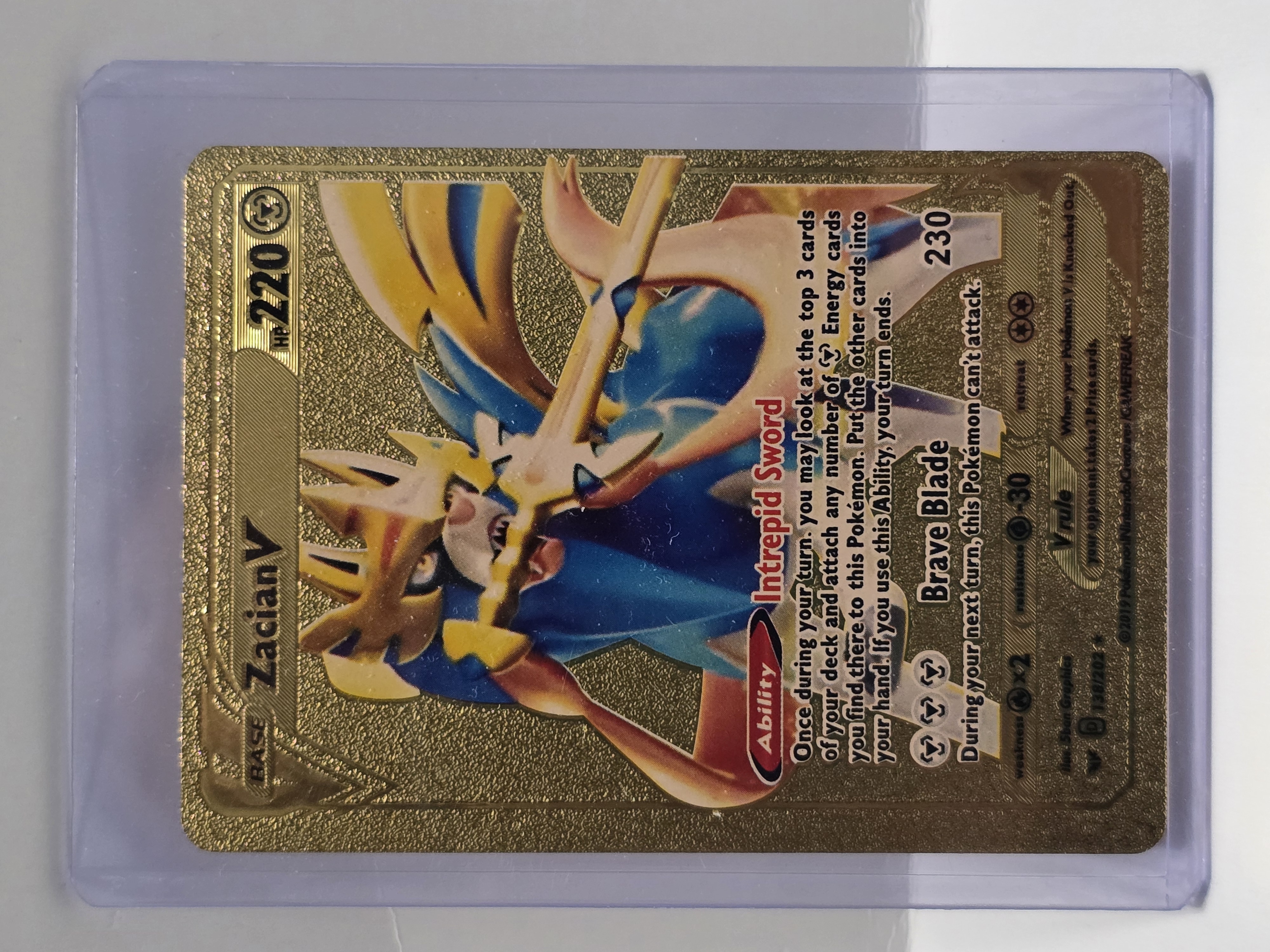 2020 Pokemon Sword & Shield Zacian V Gold Metal Custom Card